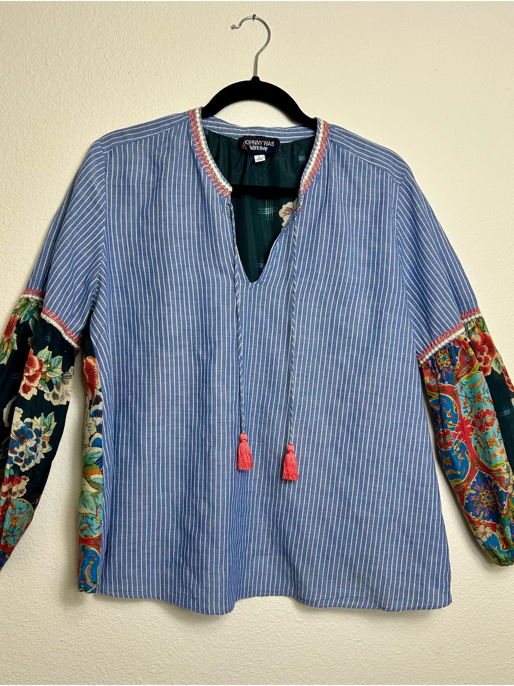Johnny Was Workshop Mixed Media Floral Silk Boho Blouse Top S - Picture 2 of 8